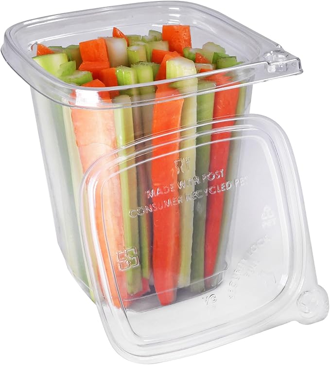 8-32 OZ PET Clear Tamper Evident Square Deli Container Recessed Lock Lid
