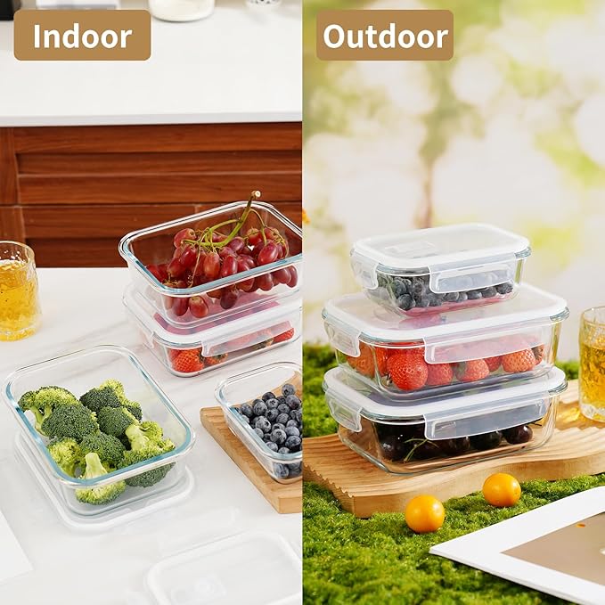10 Pack Glass Food Storage Containers with Lids, Glass Meal Prep Containers Set with Leak Proof Lids, Airtight Lunch Container, Dishwasher Safe,Freezer Safe Food Storage Containers and 10 Lids
