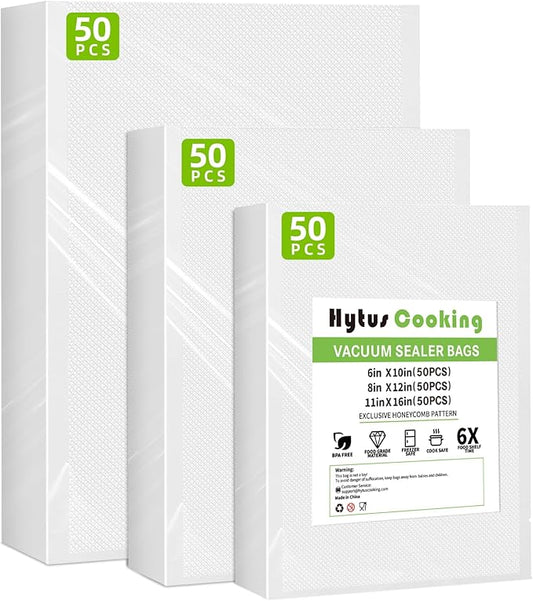 Vacuum Sealer Bags for Food Storage,Anti-Puncture 150Pack Gallon 11"x 16",8"x 12" & 6"x 10" Precut Food Vacuum Seal Saver Bags for Sous Vide,Meal Prep,Microwave,Commercial Heavy Duty Embossed,BPA-Free