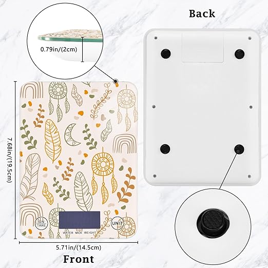 Food Scale Kitchen Scale for Baking Cooking Digital Food Weighing Measuring Scale Small Waterproof Electric Food Scale Boho Leaves Dreamcatcher