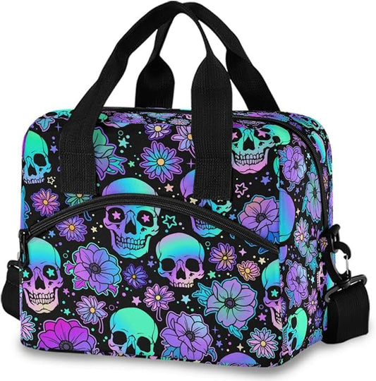 MNSRUU Insulated Lunch Bag Funny Skulls Lunch Box Women Lunch Tote Men Lunch Cooler Bag Reusable Leakproof Lunch Bag with Adjustable Shoulder Strap For Work School