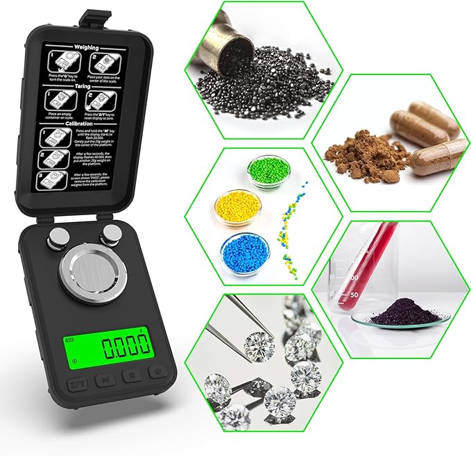 MAXUS Reloading Scale 50g/0.001g with Powder Trickler, Powder Scale with 3 Backlight Colors, Milligram Scale with Repeat Mode