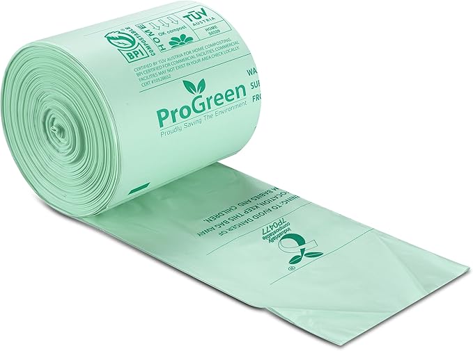 Compostable Trash Bags, Extra Thick, Compost Kitchen Bin Bags, Food Scraps Yard Waste Bags, ASTM D6400 BPI and TÜV AUSTRIA Certified (8 Gallon, Pack of 30)