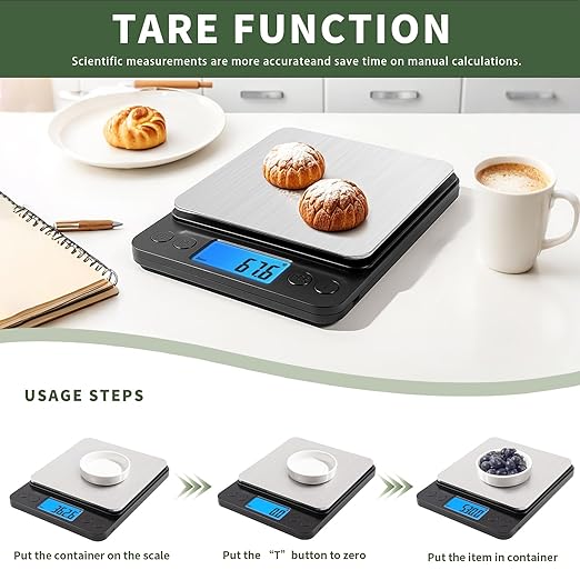 MEIYA Food Scale Grams and Ounces, Plus Size Digital Kitchen Scale for Cooking Baking, 5kg/0.1g High Accurate Gram Scale with USB Charging, 2 Tray, LCD Backlit Display, Stainless Steel Pan Easy Clean