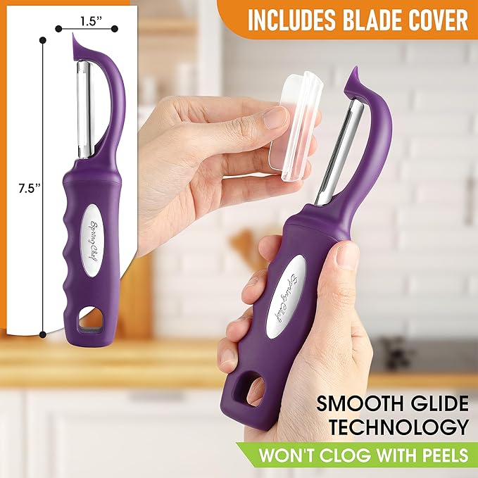 Spring Chef Premium Swivel Vegetable Peeler, Purple & Stainless Steel Magnetic Measuring Cups, Set of 7, Black - 2 Product Bundle