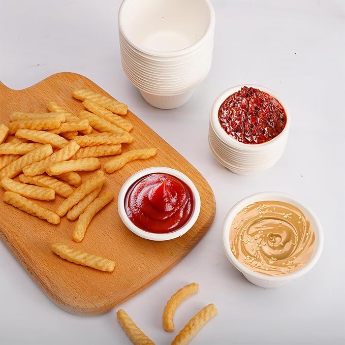 Blcculi 500 Pack Compostable Portion Cups,2 OZ Disposable Souffle Cups,White Bagasse Fiber Cups,Biodegradable Sauces Cups,Compostable Condiment Cups,Sample Cups for Snack, Salad, Dressing