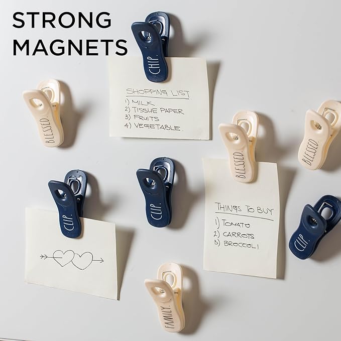 Rae Dunn Bag Clips with Magnet - Food Clips, Chip Clips, Bag Clips for Food Storage with Air Tight Seal Grip for Bread Bags, Snack Bags and Food Bags, Pack of 20, Blue