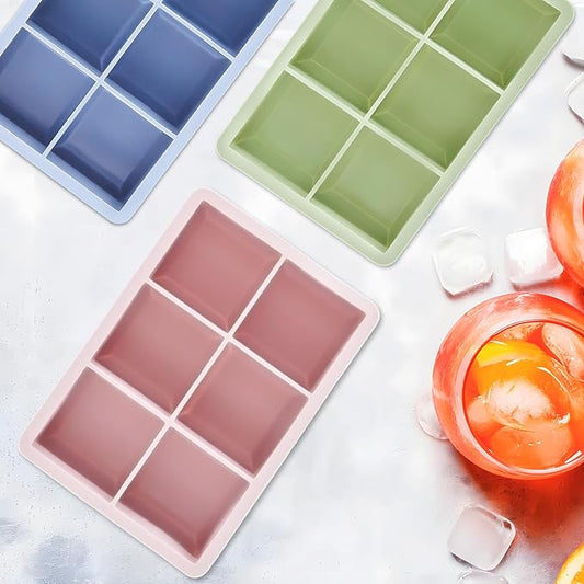 Ice Cube Tray, 3 Pack Silicone Ice Cube Molds with Removable Lid, Easy Release & Reusable Large Square Freezer Trays for Whiskey, Cocktail, Drinks, Coffee, Juice (Blue Pink Green)