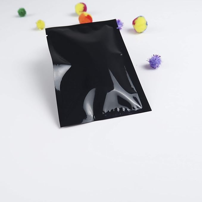 QQ Studio 100 PCS Metallic Mylar Foil Open Top Sealable Bags (8x12cm(3.1x4.7"), 100x Glossy Black)