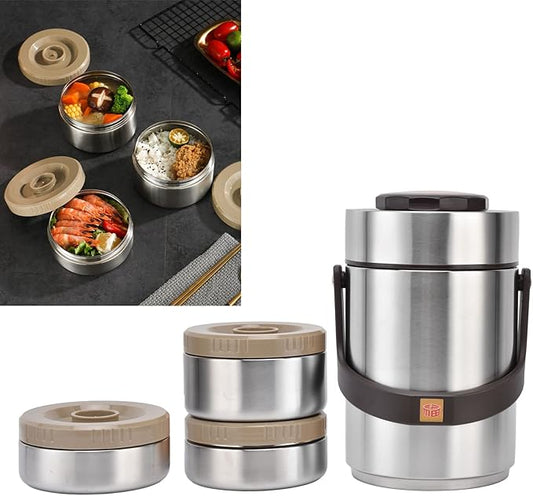 Thermos for Hot food Wide Mouth Lunch Box, 2000ml 3-Layer Stackable Insulated Food Container Reusable Leak Proof Soup Food Jar for Warm/Cool Food Daily Office Travel Picnic Outdoor Meals(Silver)