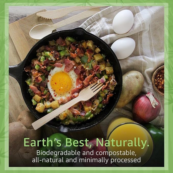 100% Bamboo Cutlery Set - 600 Biodegradable Utensils (300 Forks, 150 Knives, 150 Spoons) - Reusable or Disposable Bamboo Flatware | Compostable FSC Certified Utensils for Weddings & Parties