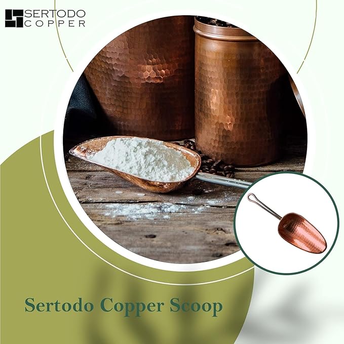 Sertodo Copper Scoop for Ice and Dry goods | Pure Copper, Heavy Gauge, Hand Hammered | Copper Handle | 1.5 Cup Capacity