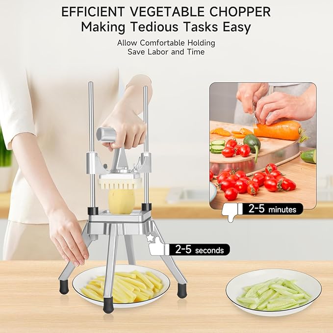 Commercial Vegetable Chopper, Stainless Steel French Fry Cutter, Heavy Duty Slicer for Onion,Carrots,Tomato,Mushroom (1/4" Blade)