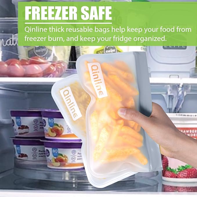 Reusable Food Storage Bags - 24 Pack Freezer Bags, Reusable Bags Silicone, Extra Thick Leakproof Reusable Lunch Bag for Salad Fruit Meats Travel - 8 Gallon 8 Sandwich 8 Snack Bags