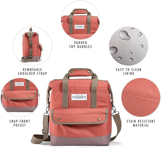 Fit & Fresh Douglas Adult Insulated Lunch Bag with Front Pouch & Carry Strap, Complete Lunch Kit Includes 6 Containers, Chestnut, Large