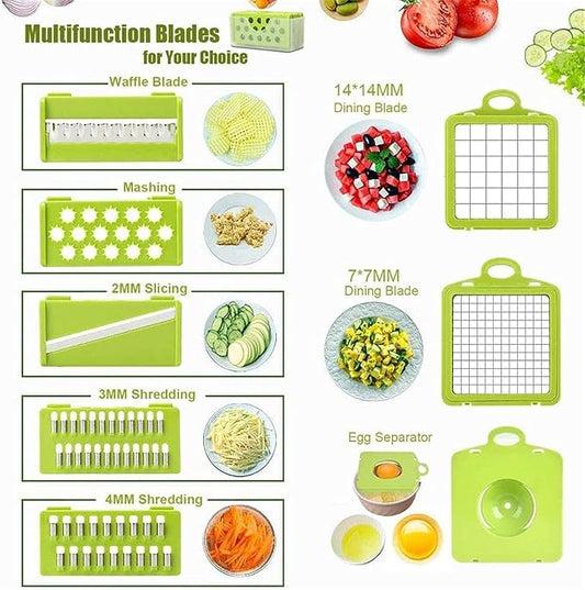 Vegetable Chopper Food Cutters Mandoline Slicer for Kitchen 8 In 1 with Container Household Kitchen Gadgets for Vegetable Fruit with Multi Blade Egg Separator -Cortador de Vegetales Gray