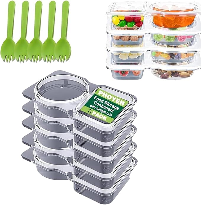 5Set Reusable Snack Containers with Lids,Snack Pack Containers for Portion Control and Meal Prep Lunch Containers for School Office Travel