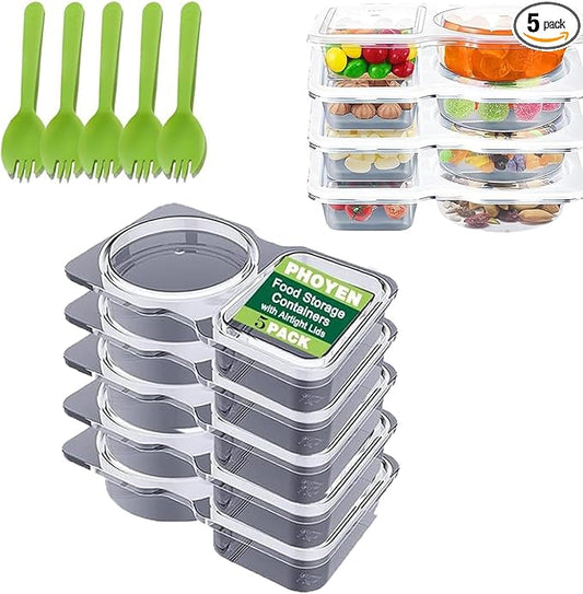 5Set Reusable Snack Containers with Lids,Snack Pack Containers for Portion Control and Meal Prep Lunch Containers for School Office Travel