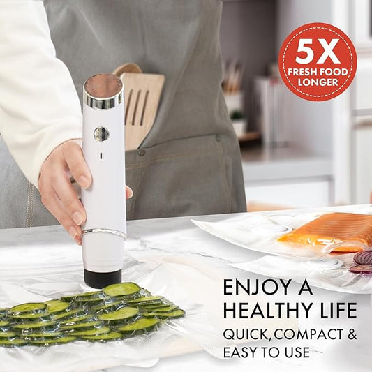 Handheld Vacuum Sealer for Food, Portable Cordless Sealer with 30 Reusable Bags for Sous Vide and Airtight Food Storage (Vacuum Sealer + 30 Bags)