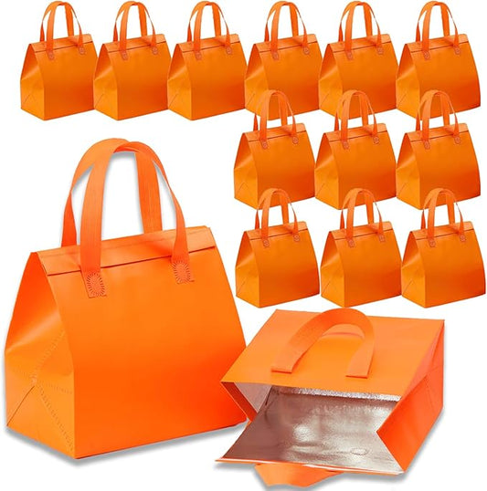 12 Pcs Insulated Take Away Bags, Disposable Lunch Bags For Food Takeaways, Coffee, Milk Tea, Seafood, Pizza, For Restaurants And Grocery Shops 9.5 x 6 x 10 In (orange)