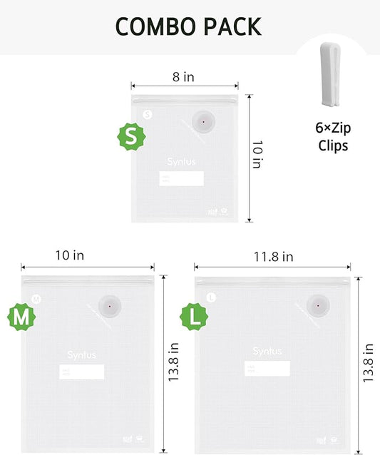 [2025 Upgraded] Syntus Vacuum Sealer Bags for Food, 60 Pcs (S+M+L) 8" x 10" and 10" x 13.8" and 11.8" x 13.8" Food Storage Bags for Sous Vide Cooking Microwave Heating, Air Valve Zipper Bags