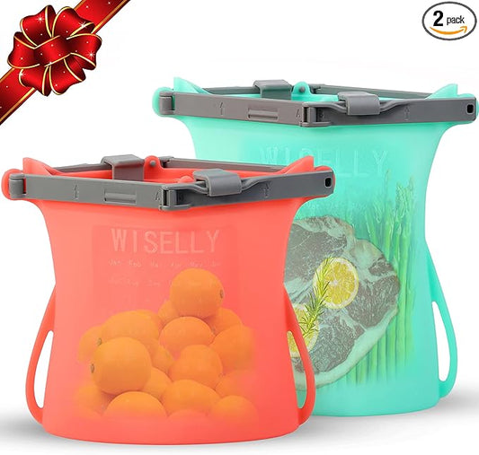 Gallon Reusable Silicone Food Storage Bags Leakproof Odorless Stand Up Roll-up Slicone Bags No Pop Open Easy Clean and Dry X-Large Food Bag For Freezer, Marinating Meats