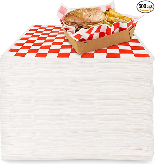 Deli Paper Sheets (500 Count) 12-Inch Red Checkered Square Sandwich Wrapping Paper Grease Resistant Perfect for Concession Stand, Carnival, Party, Fast Food, Cheese, Basket Liner and Food Packaging