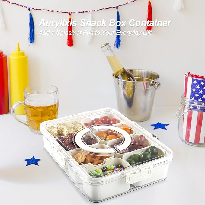 2-Pack Snackle Box Container, Dishwasher Safe Snackle Box with Lid for Candy, Fruit, Cookie, Snack, Divided Serving Tray with Lid and Handle for Entertaining, Party,
