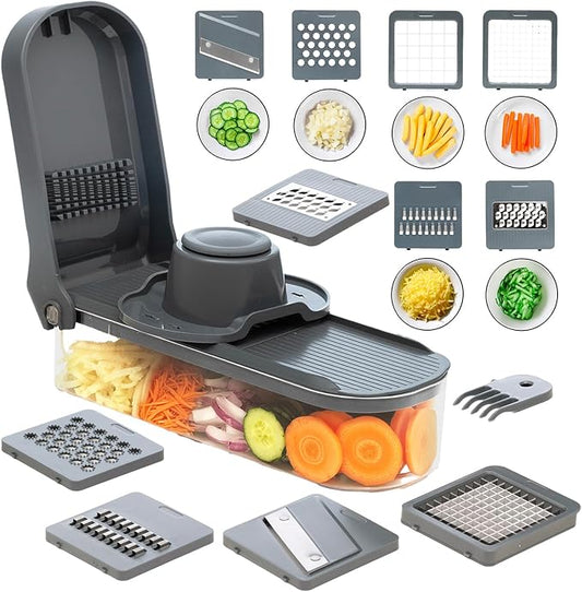 Heavy Duty 6-in-1 Vegetable Chopper & Mandoline Slicer | 6-Blade Onion Dicer Cutter with Storage Container | Kitchen Prep Tool for Meal Planning & Cooking