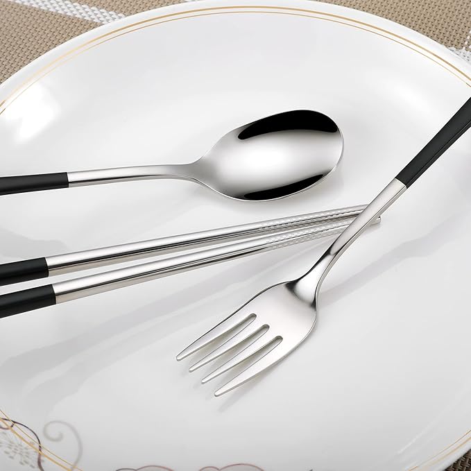 Travel cutlery set, 18/8 stainless steel cutlery, Reusable utensils set with case, Portable Silverware Lunch Box for Camping and Office