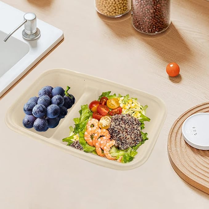 100PCS 2 Compartment Paper Bowls Disposable Meal Prep Containers Paper 2 Compartments Paper Chip and Dip Bowls for Nacho, Cheese, Chip and Salsa, Microwavable