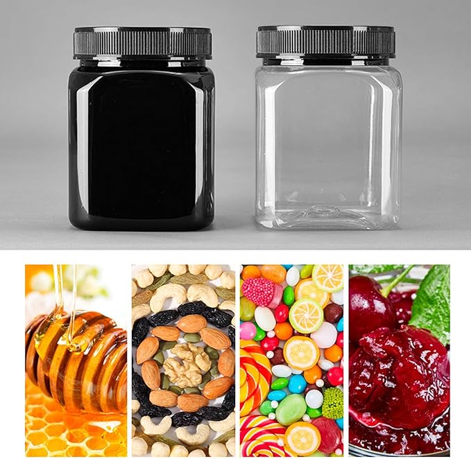 KUMGROT 10 Pack Plastic Jars with Lids Square Storage Container Leakproof Candy Jars for DIY Dry Food Spice Cookie Candy Honey Butter, 720ml