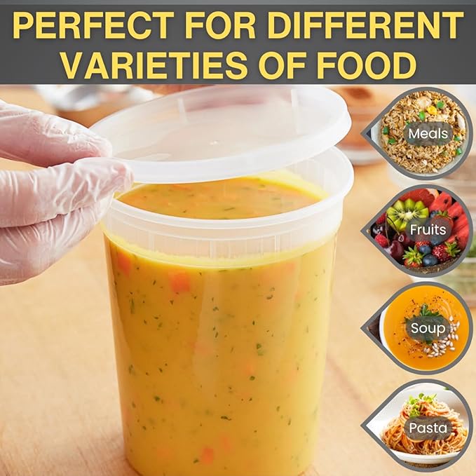 Smygoods 32oz Plastic Deli Containers with Lids - 30ct, Stackable, Leakproof, BPA Free, Clear