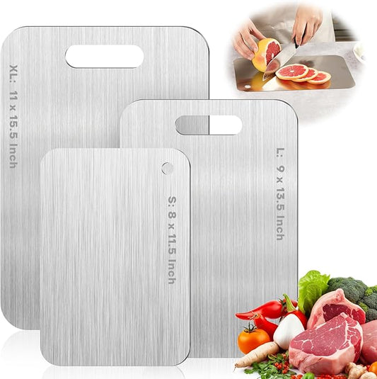 Katuchef Titanium Cutting Boards for Kitchen-katu chef 100% Pure Ti Apex Titanium Cutting Boards Double Sided Non Toxic Titanware Cutting Board,Durable Dishwasher Safe Chopping Board(2PC-S+L)
