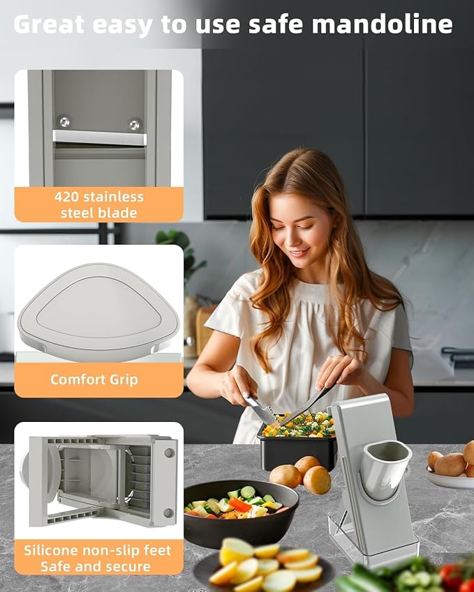Gray Mandoline Slicer - Potato & Vegetable Slicer & Chopper, Easy to Clean, Detachable