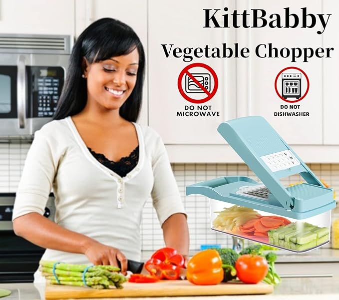 Vegetable Chopper with Container,13-in-1 Multifunctional Food Chopper and Slicer, Onion and Garlic Dicer, Kitchen Essential with 8 Blades for Effortless Meal Prep