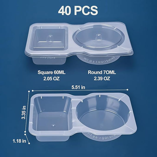 40-Pack Reusable Snack Containers with Lids, Double Compartment Condiment Cups with 15 Spoons, BPA-Free, Leak-Proof, Microwave & Dishwasher Safe, Mini Portion Control Snack Boxes for Takeout