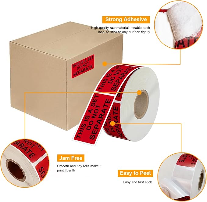 12 Rolls 1" x 2" Warning Label,This is a Set Do Not Separate Dark Red Packing Labels Permanent Adhesive (12 Rolls, 6000 Labels)