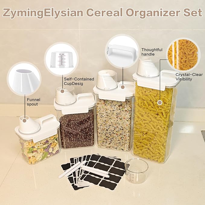 Air Tight Cereal Container Organizer Set of 2-2900ML Total 196oz, Dry Food Storage for Pet Food, Rice, Oatmeal with Pour Spout Lid & Small Plastic Measuring Cup for Flour and Sugar