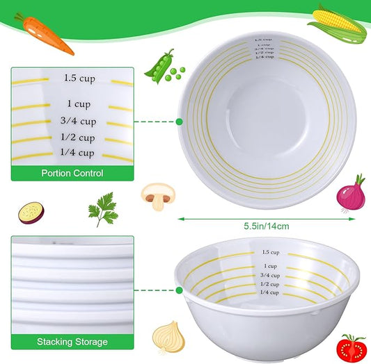 Nuogo 4 Pcs Portion Control Bowl Measuring Bowls Food Measuring Cups Portion Control Containers For Adults Weight Loss Bariatric Diabetes Healthy Eating(Classic Style)