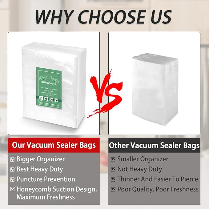 Vacuum Sealer Bags, 5.1" x 7" 100Pcs Food Vacuum Sealer Bag, Heavy Duty, Puncture Prevention, Boilsafe, Freezable, BPA Free, Commercial Grade, Fit Airtight Food Storage Sous Vide