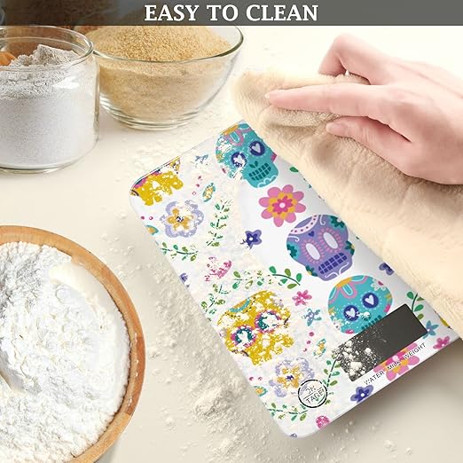 Food Scale Kitchen Digital Scale Food Ounces and Grams Dieting Baking Cooking Waterproof Glass Panels LCD Display,4 Units Scale Tare Function Skull