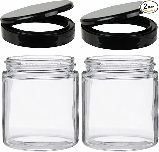 Jarming Collections Mason Jars - 16 oz Glass Extra Wide Mouth Pint Storage Jars with Black Flip Snap Lids - Made in USA