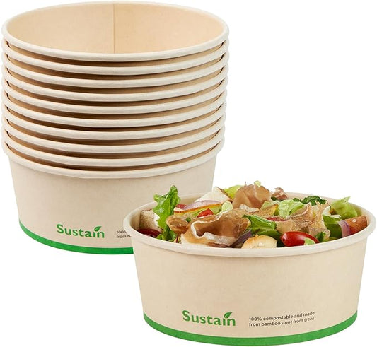 Restaurantware-Sustain 25 Ounce Sturdy Paper Take Out Boxes, 50 Round Take Out Food Containers - With PLA lining, Compostable, Bamboo Paper Containers, Disposable, Greaseproof