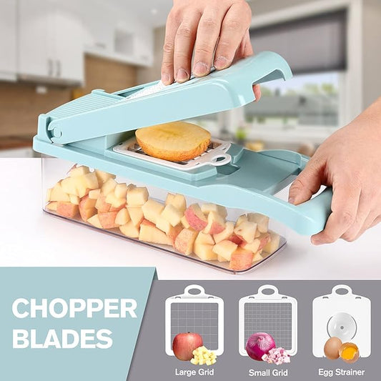 KEOUKE Vegetable Chopper 12in1 Veggie Chopper Slicer Cutter Food Dicer with Container Hand Guard Draining Basket, Blue