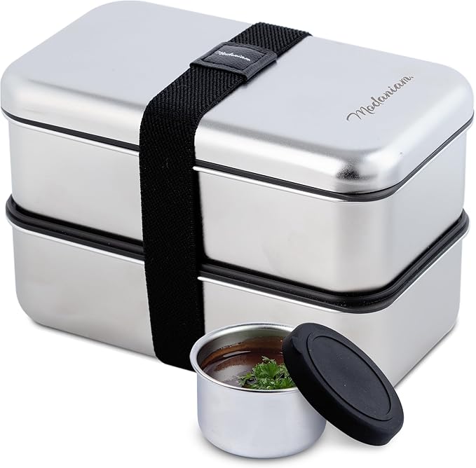 Phoenix Stainless Steel Bento Box Adult |Stackable| Microwave safe |leak proof| Bento Lunch Box for men, Women | Microwavable Metal Lunch box|Lunch Containers with compartment | 2 * 27 OZ