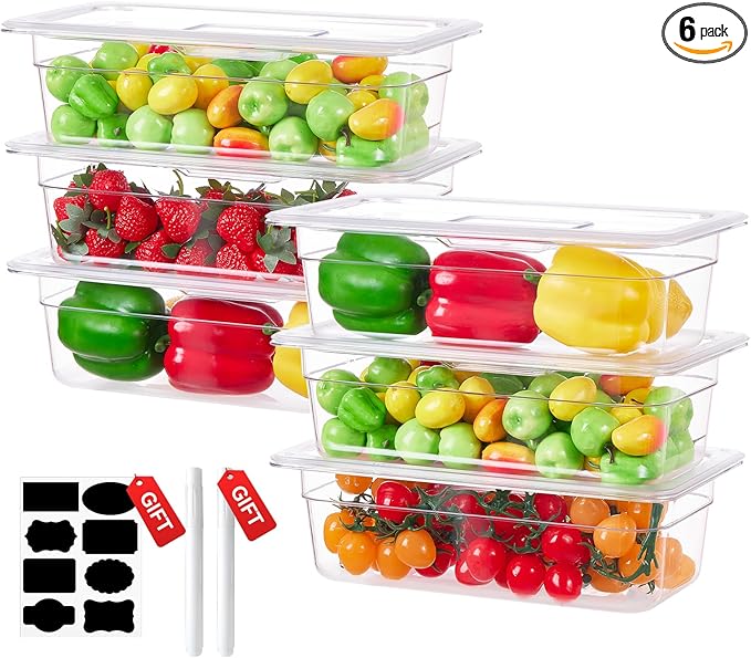 1/6 Size 4 Inch Clear NSF Polycarbonate Food Pan-9 PCS[Food Grade][Hot&Cold Resistant] Commercial Pans with Lids, Restaurant Storage Containers Hotel Pan(BPA-FREE)