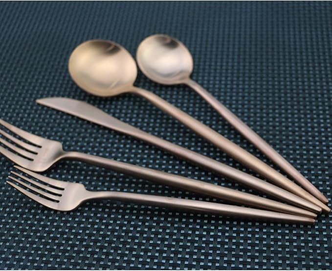 Flatware Set for 4, Luxury 20 Pieces Rose Gold Plated Copper Color 18/10 Stainless Steel Silverware Flatware Sets Spoons Knives and Forks Set, Service for 4