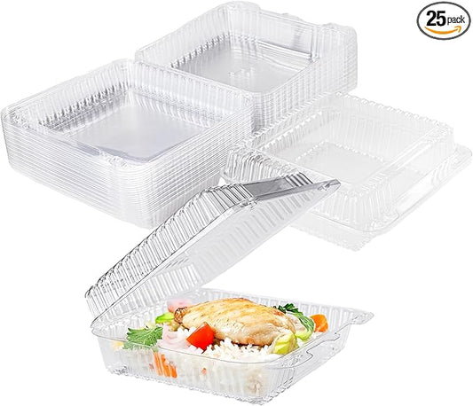 25-Pack Clear Plastic Food Containers Clamshell Take Out Disposable To Go Boxes for Food Clam Shell 8 x 7 inch for Salads, Snacks, and Meals