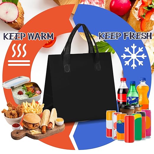 Kacctyen 100 Pcs Insulated Take Out Bags Bulk 9.5 x 6 x 9.5 in Thermal Insulation Food Bag for Coffee, Milk Tea, Hot Cold Food, Delivery Cooler Bag for Catering Restaurant Grocery Picnic (Black)